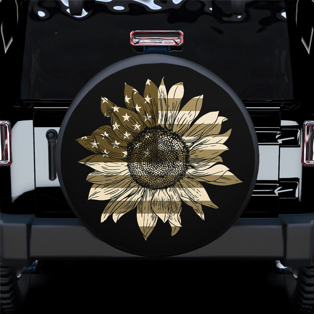 Custom USA Sunflower Jeep Spare Tire Cover Gift for Campers