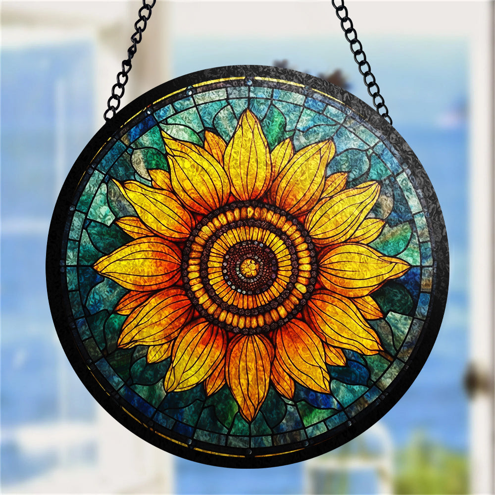 Sunflower Art Round Stained Glass Suncatcher for Window