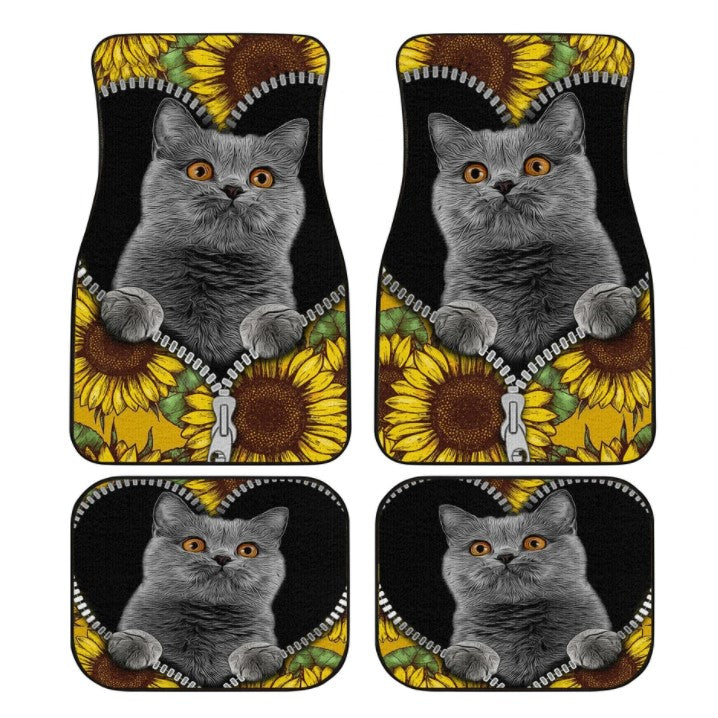 Custom Sunflower Short Hair Cat Car Accessories - Floor Mats