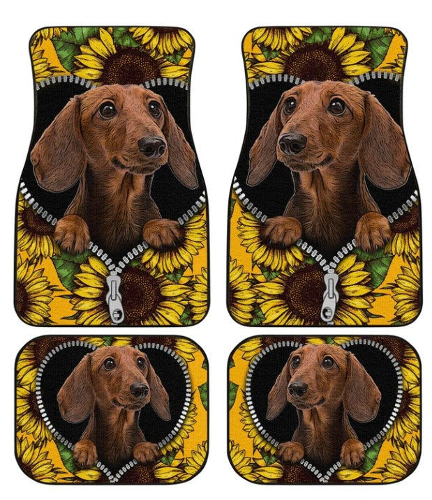 Sunflower Dachshund Car Floor Mats for Unique Car Decoration
