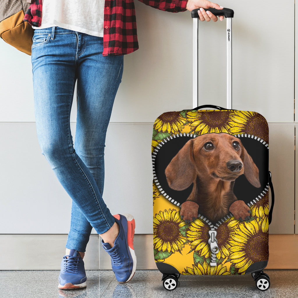 Sunflower Dachshund Zipper Luggage Cover Suitcase Protector