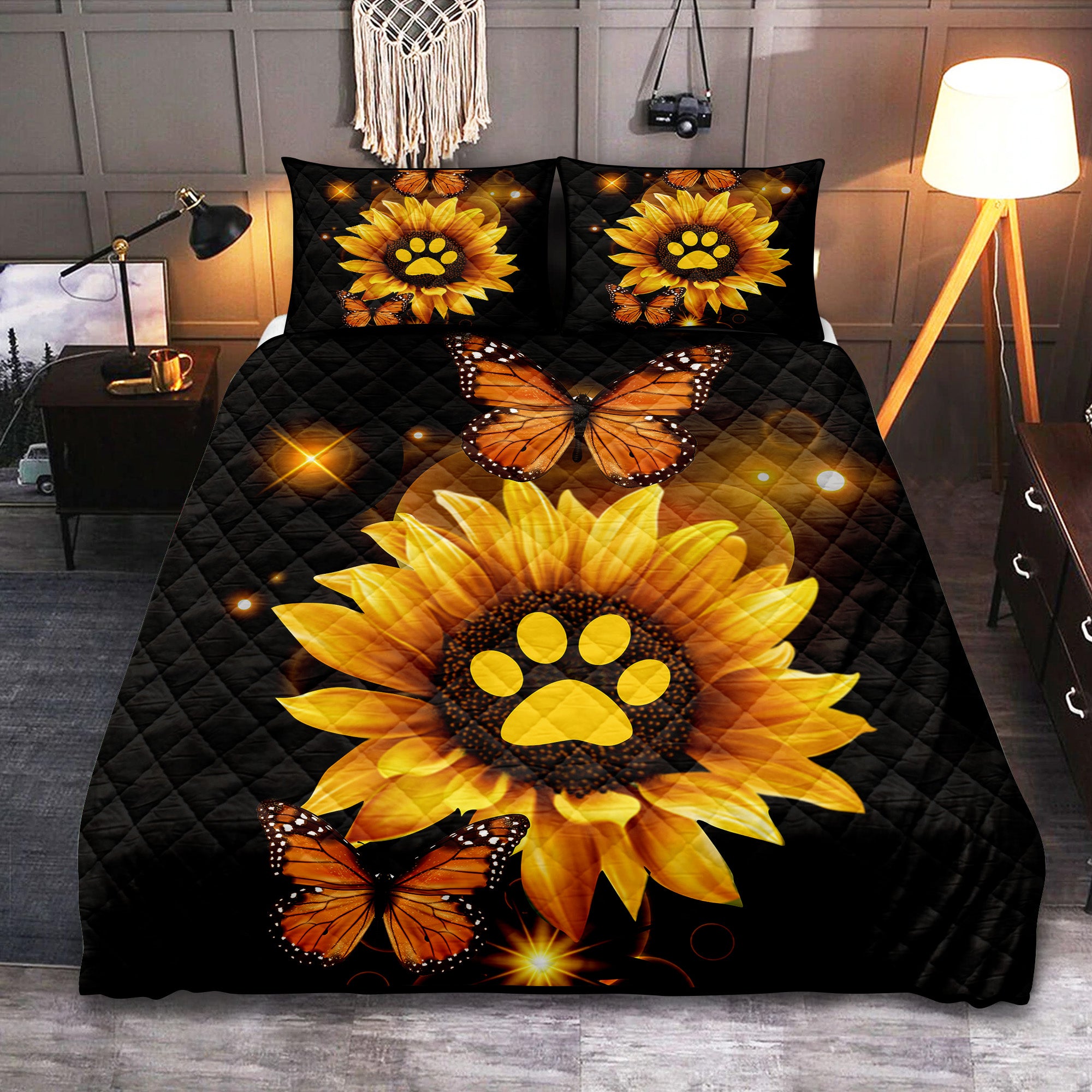 Sunflower Butterfly Dog Bed Quilt Set for Pets Sunflower