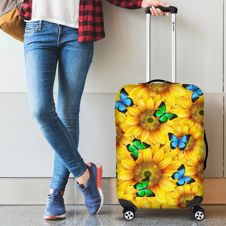 Sunflower Butterfly Suitcase Protector Luggage Cover