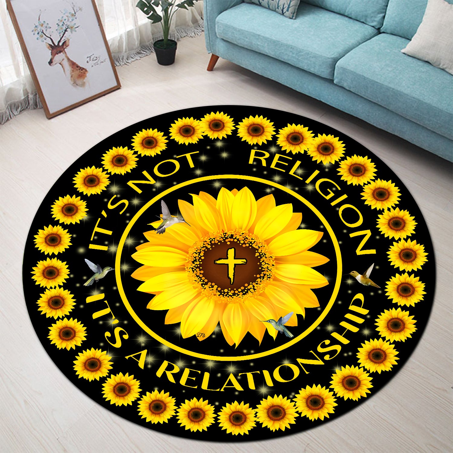 Sunflower Round Carpet Rug for Bedroom Living Room Home Decor
