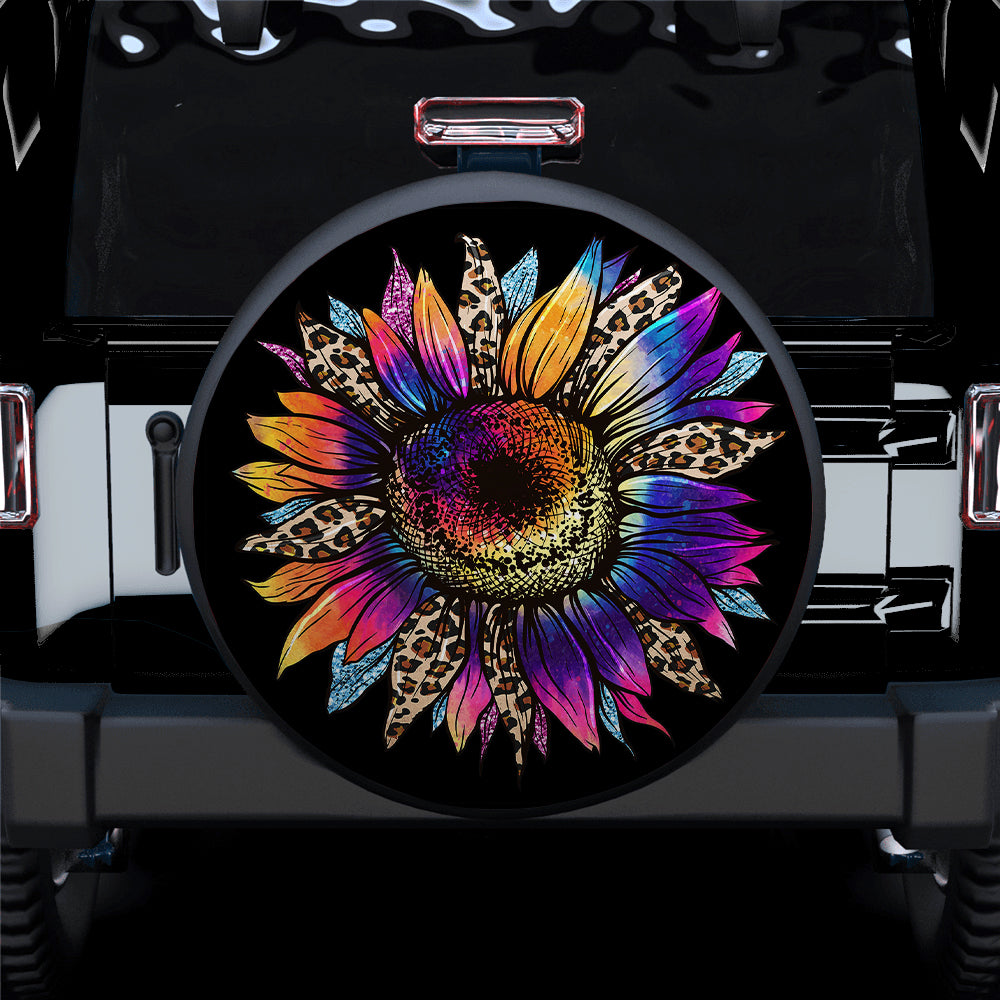 Colorful Sunflower Leopard Jeep Spare Tire Cover for Campers