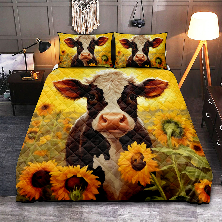 Sunflower Cow Bedding Set for Cozy Bedding Quilt Bed Sets