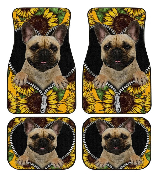 Sunflower Car Floor Mats for French Bulldog Owners - Car Accessories