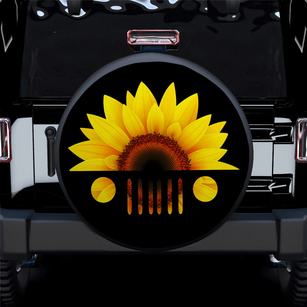 Sunflower Design Jeep Face Tire Cover for Campers and Enthusiasts