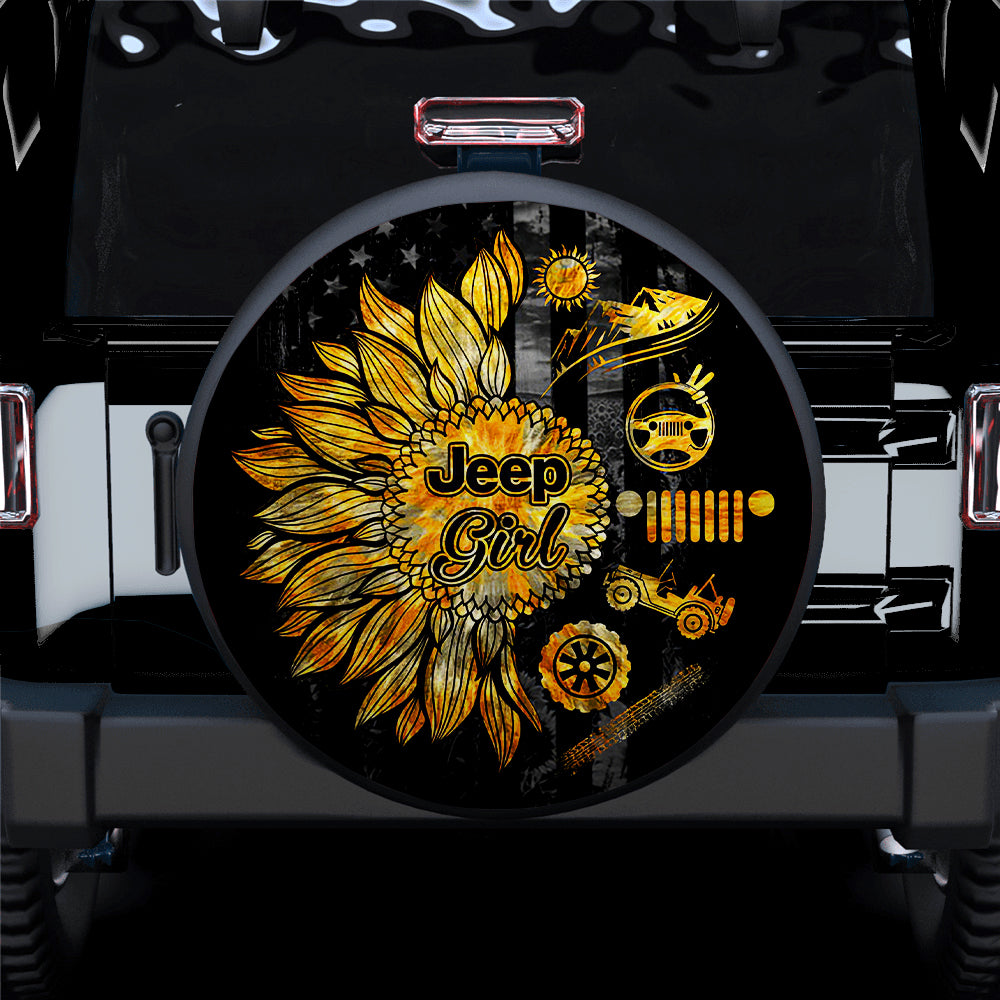 Sunflower Jeep Girl Gift for Campers - Jeep Car Spare Tire Covers