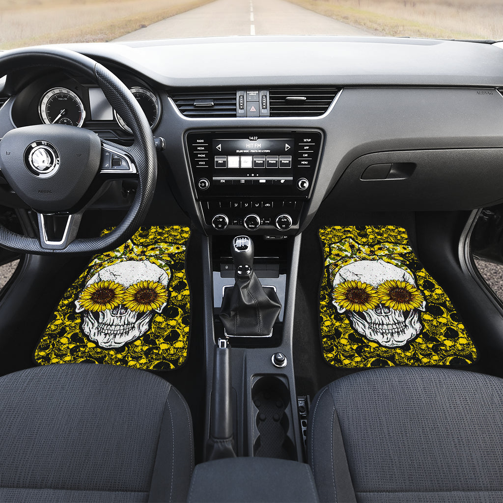 Sunflower Skull Car Floor Mats | Unique Auto Accessories