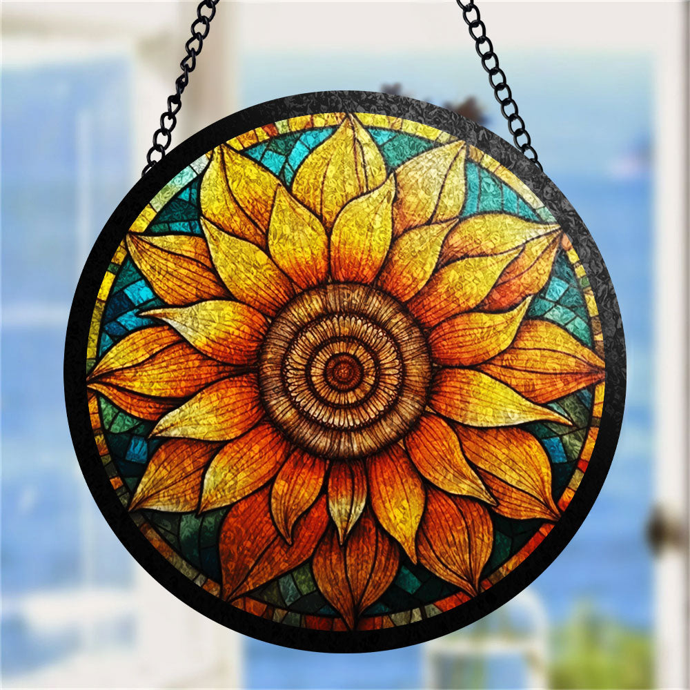 Sunflower Round Stained Glass Suncatcher for Window