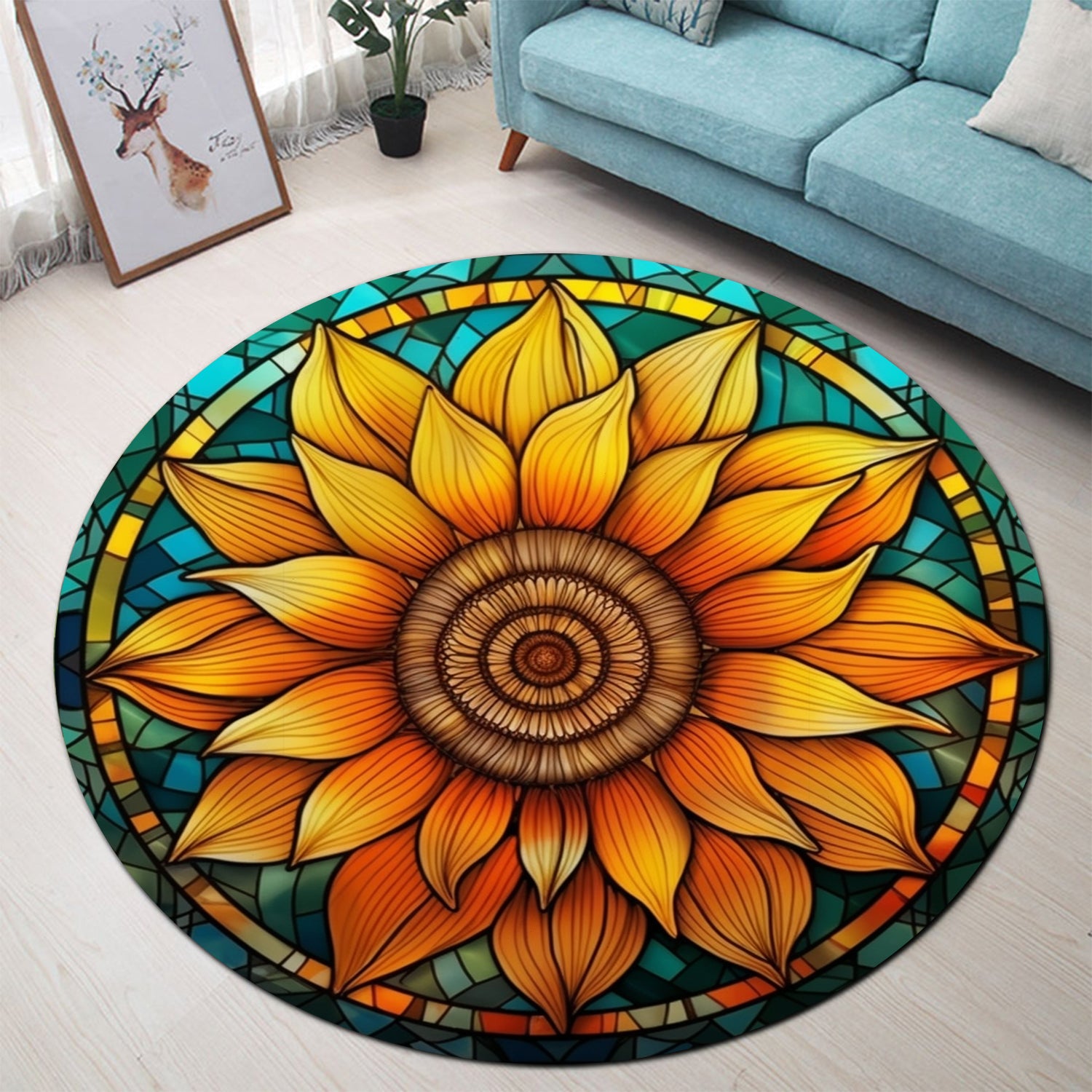 Sunflower Round Carpet Rug for Bedroom Living Room Home Decor