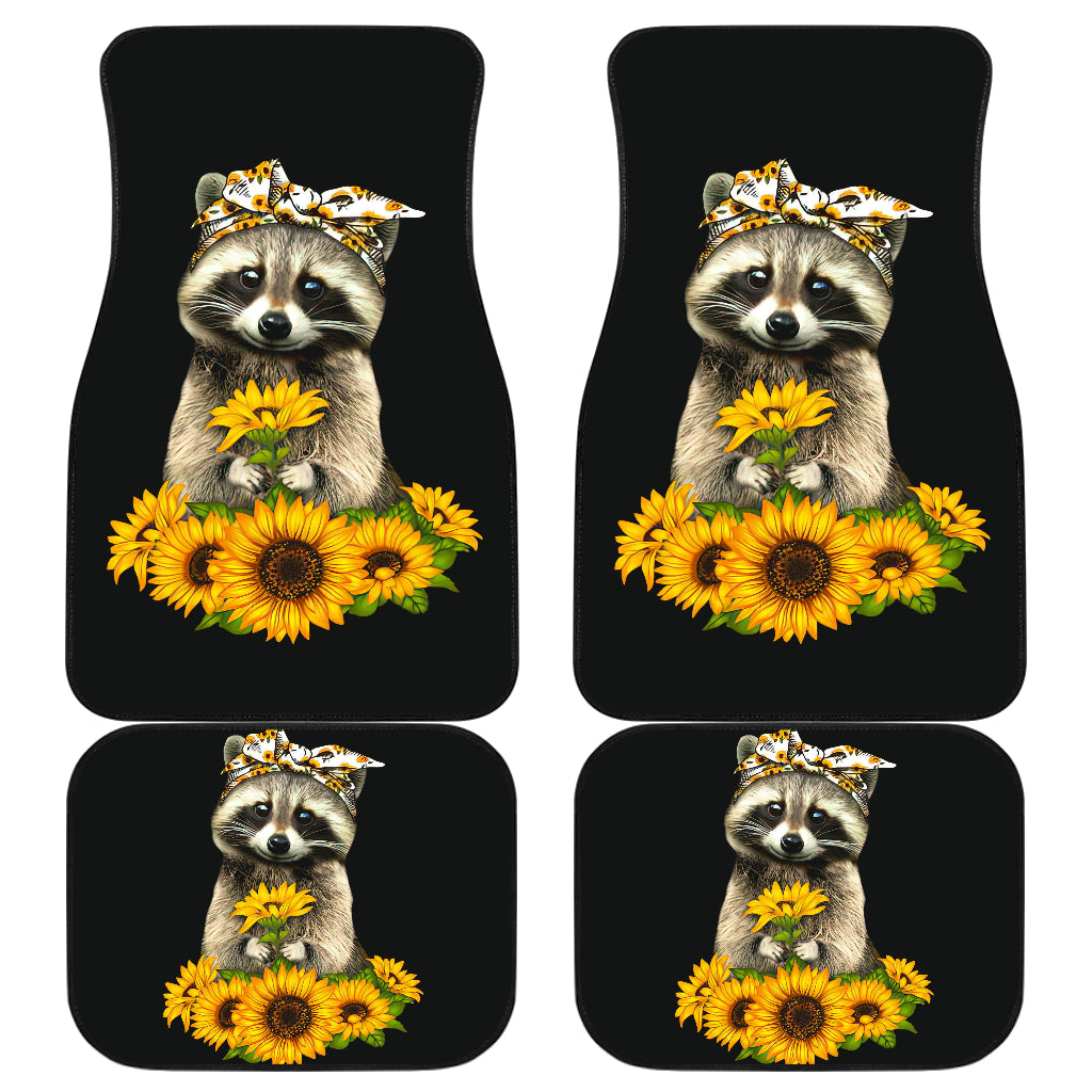 Sunflower Raccoon Car Mats Set of 4 Front and Back Floor Mats
