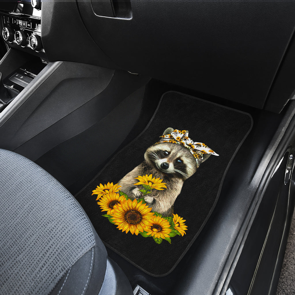 Sunflower Raccoon Car Mats Set of 4 Front and Back Floor Mats