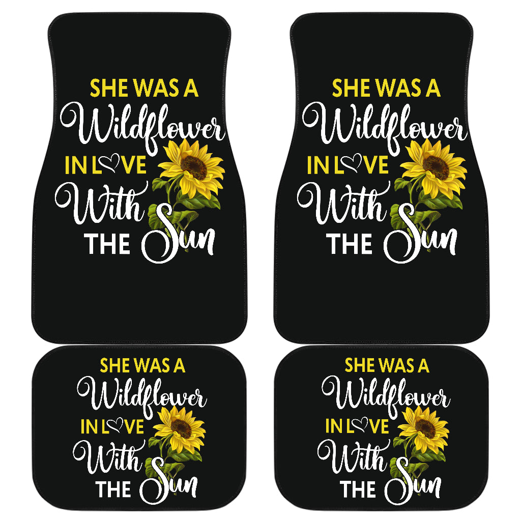 Wildflower Sunflowers Car Mats Set of 4, Front and Back