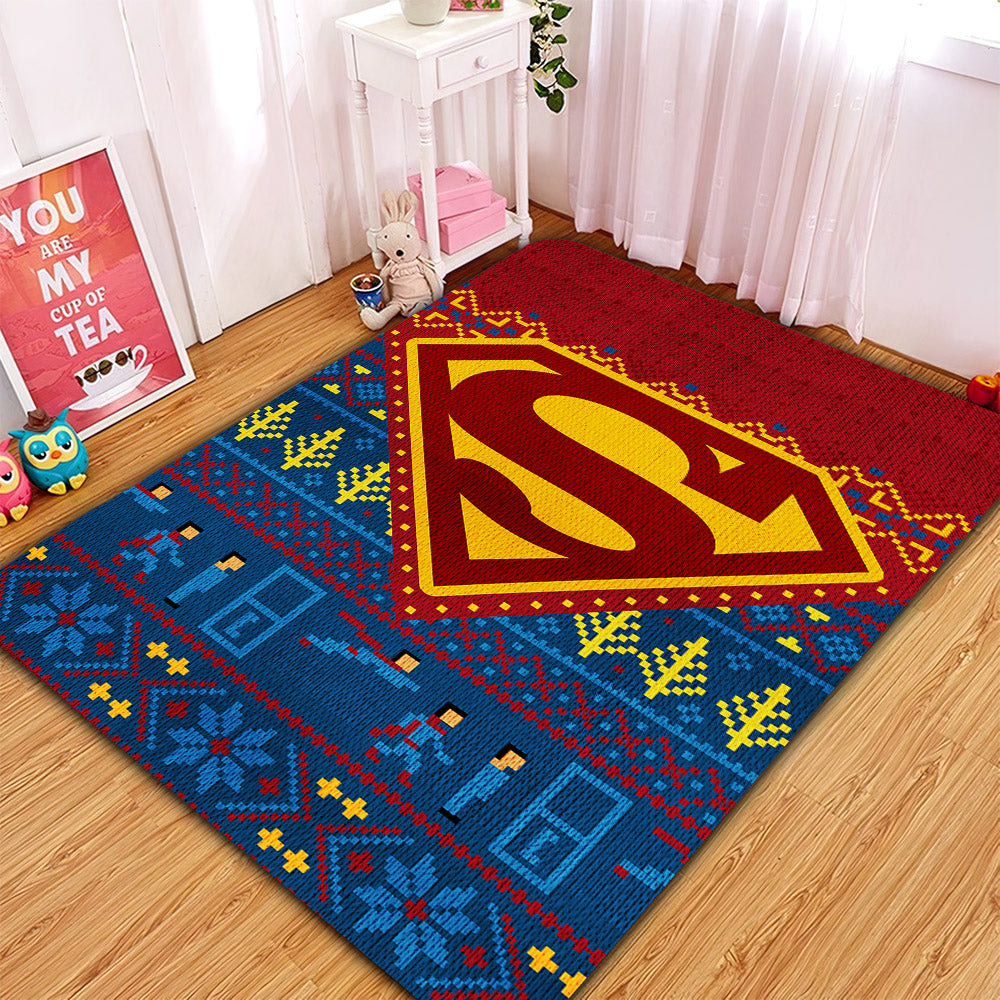 Superman Christmas Rectangle Rug Carpet for Home Room Decor