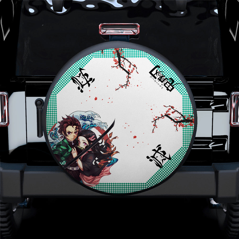 Tanjiro and Nezuko Demon Slayer Anime Spare Tire Covers Gift for Campers and Outdoor Enthusiasts