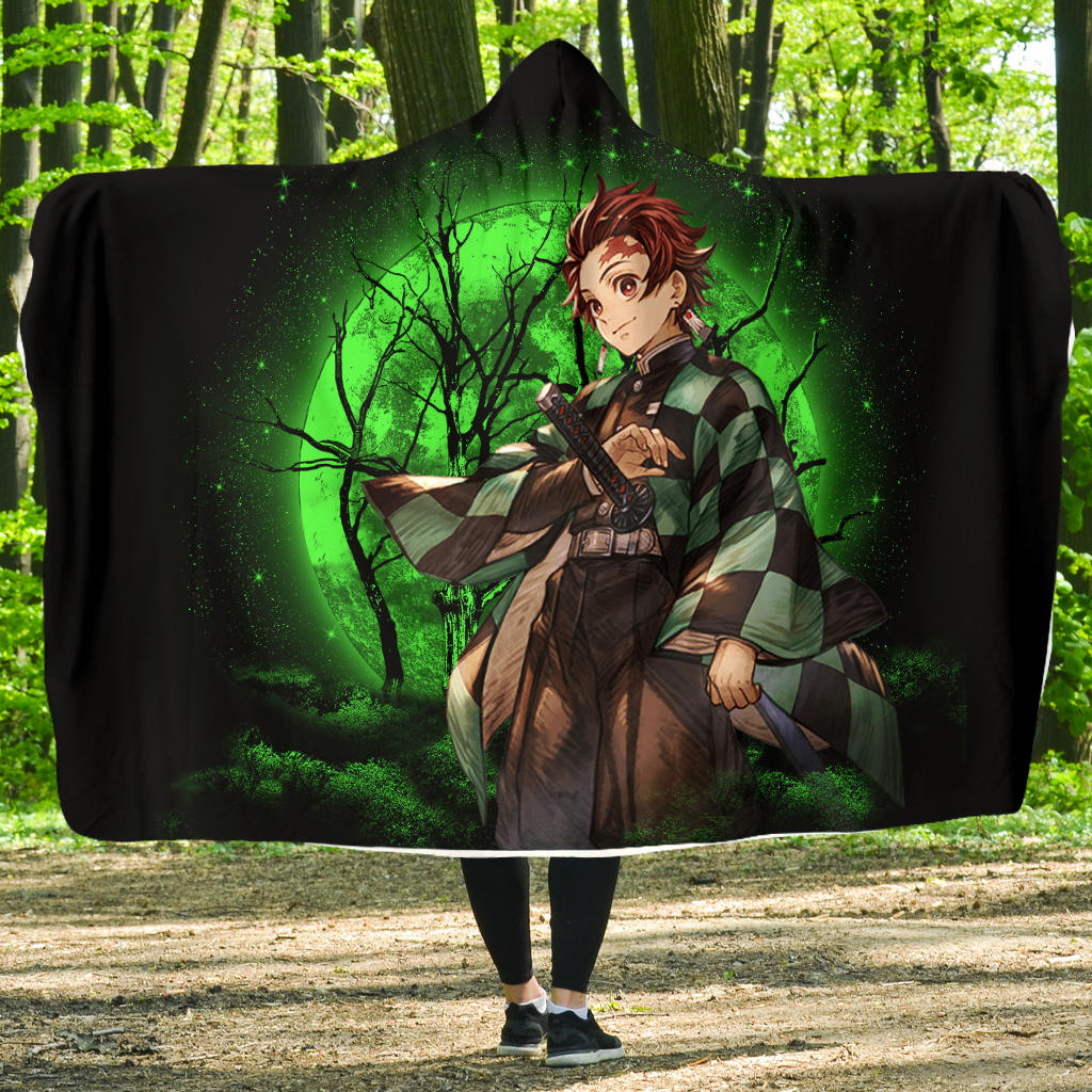 Tanjiro Moonlight Hooded Blanket - Cozy Soft Fleece Wearable Blanket