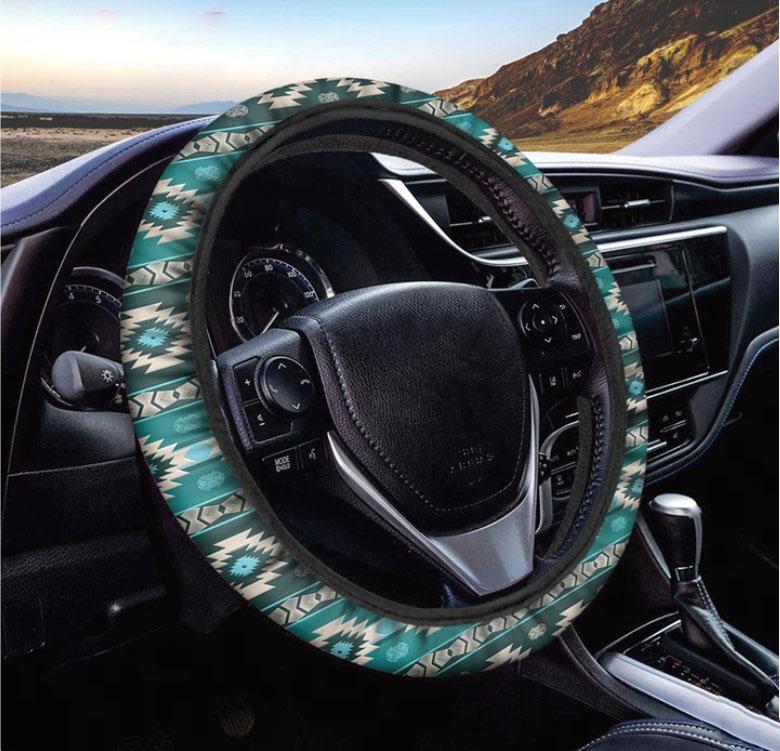 Teal Navajo Southwestern Pattern Car Steering Wheel Cover