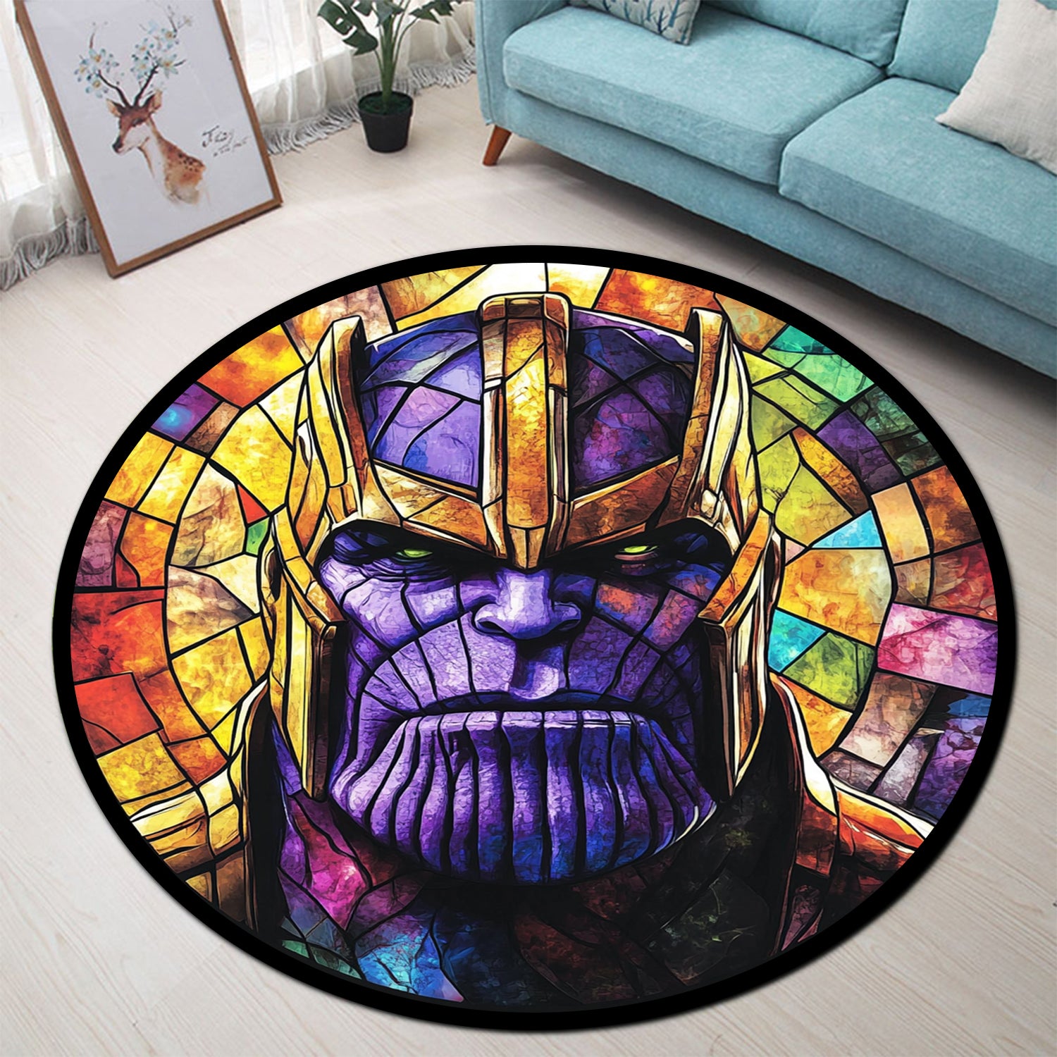 Thanos Stained Glass Round Rug for Bedroom and Living Room Decor