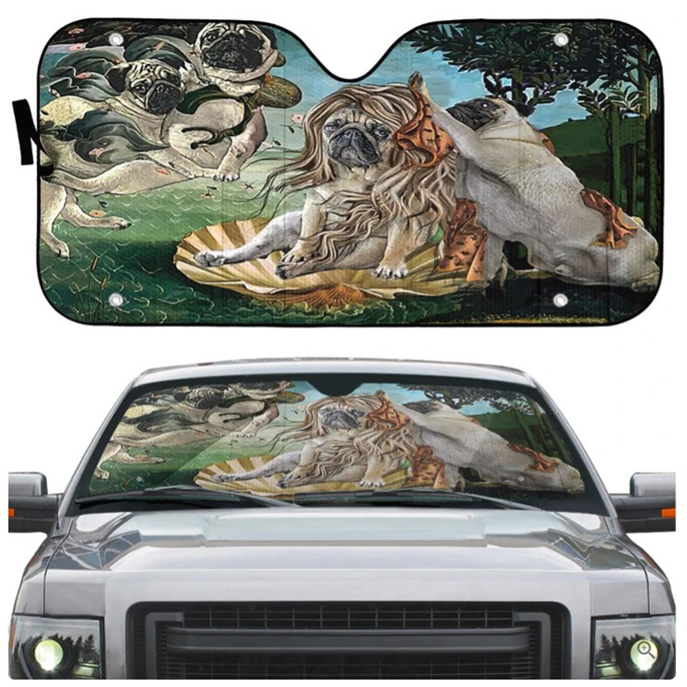 Custom Pug Birth of Venus Car Sun Shades Windshield Accessories
