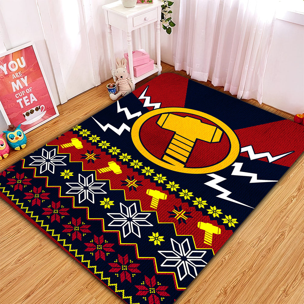 Thor Mjolnir Hammer Christmas Rectangle Rug for Home Room Decor Carpet