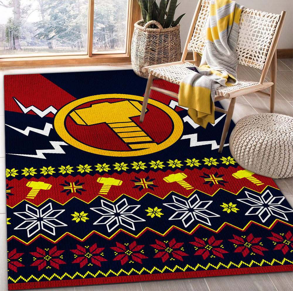 Thor Mjolnir Hammer Christmas Rectangle Rug for Home Room Decor Carpet