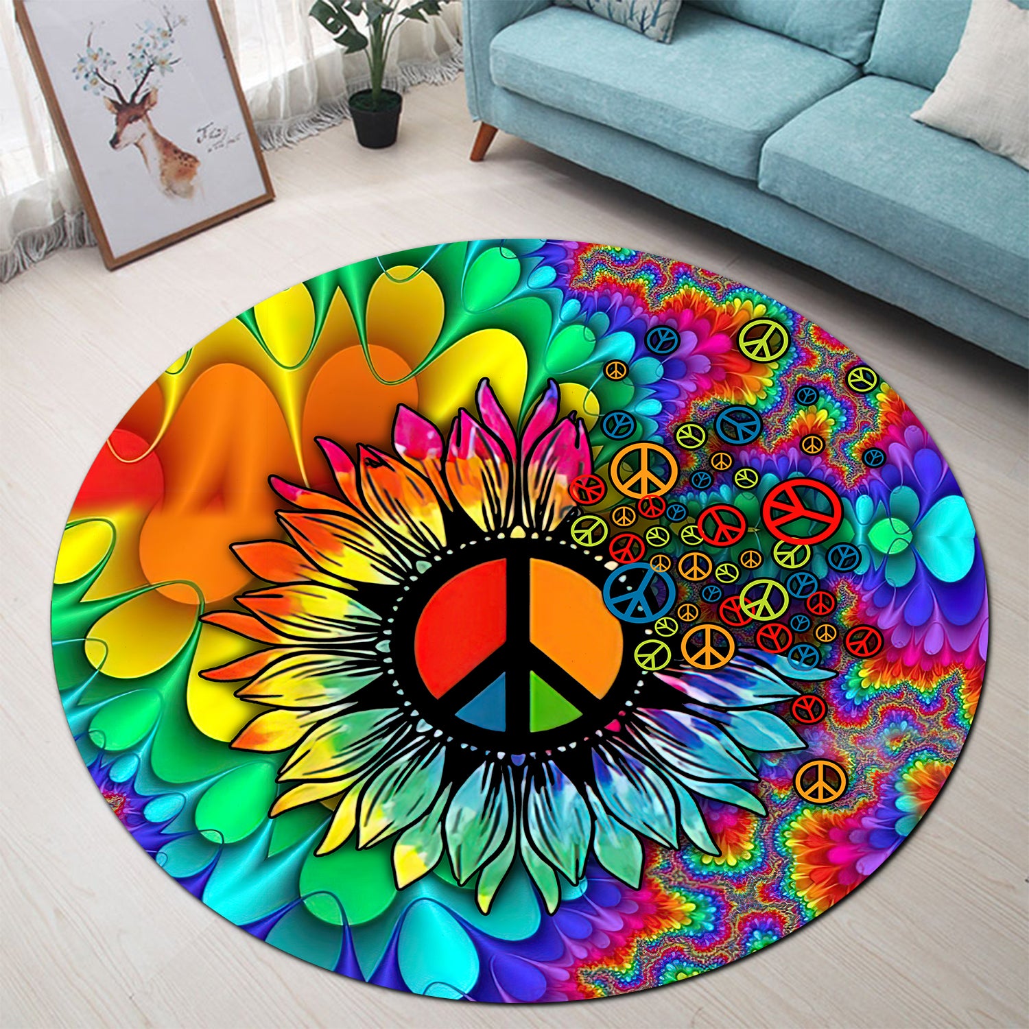 Sunflower Tie Dye Round Carpet Rug for Bedroom Living Room Decor