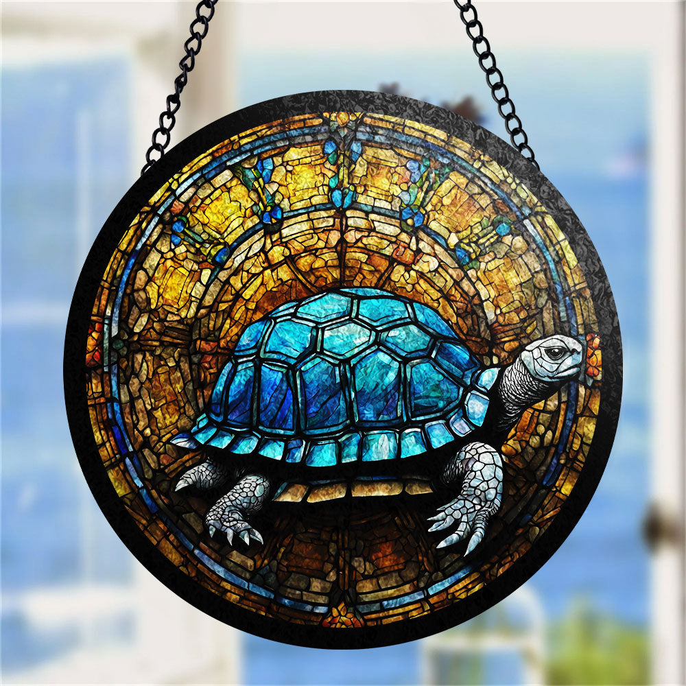 Tortoise Round Stained Glass Suncatcher for Window