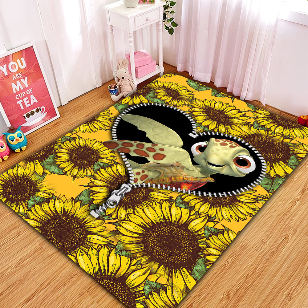 Turtle Sunflower Rectangle Rug for Home Room Decor - Zipper Carpet Rectangle Rug