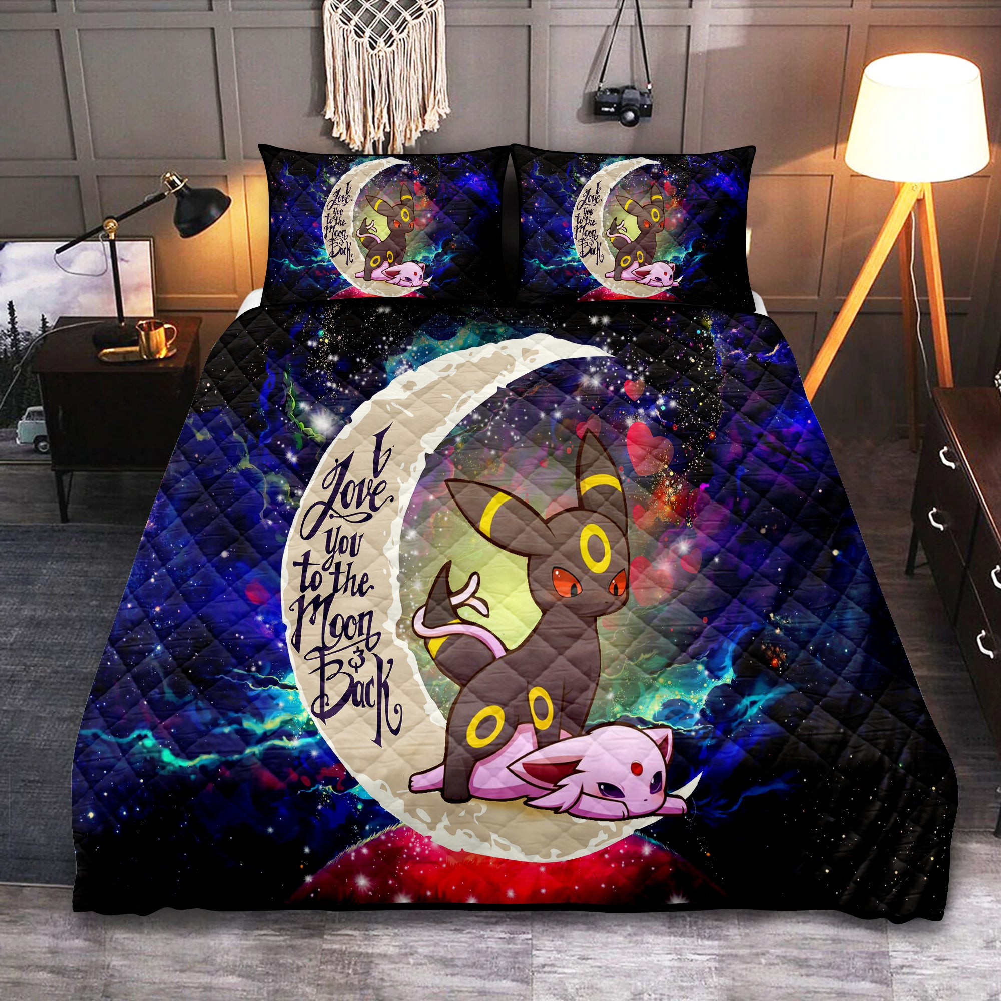 Eevee Evolution Umbreon Espeon Galaxy Quilt Bed Set, Love You To The