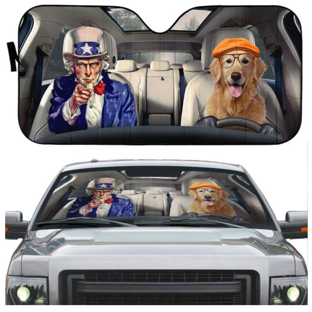 Custom Uncle Sam Golden Retriever Car Sun Shades Windshield Accessory