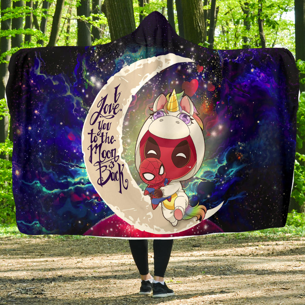Unicorn Deadpool Spiderman Galaxy Love You To The Moon Hooded Blanket