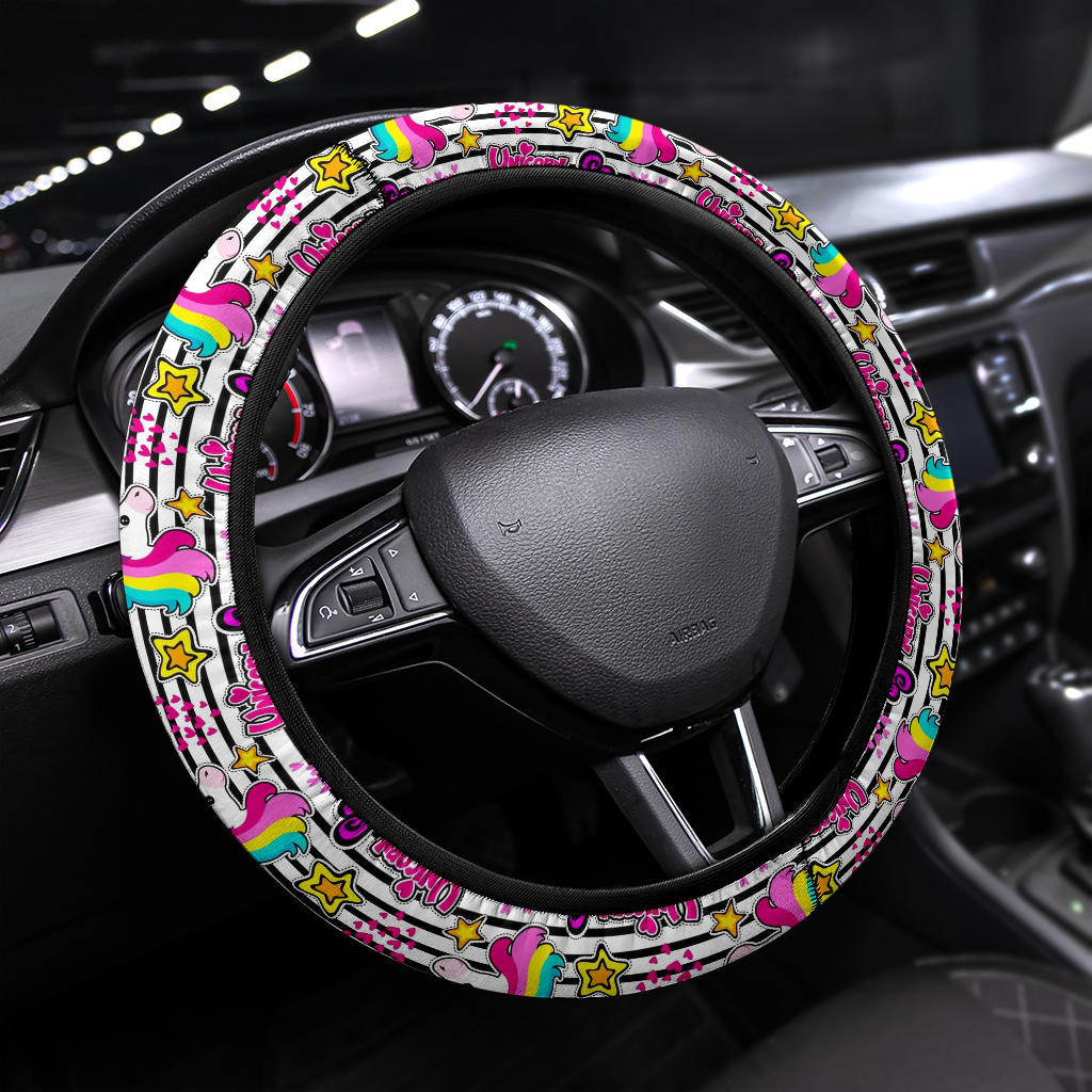 Cute Kawaii Unicorn Rainbow Premium Steering Wheel Cover