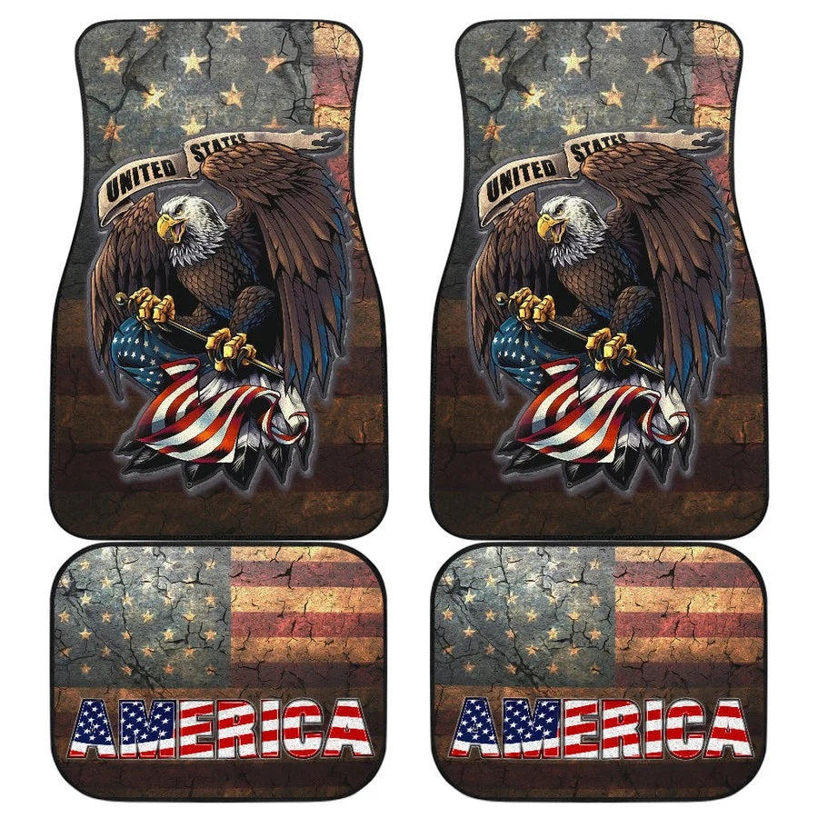 Bald Eagle US Flag Car Floor Mats for Independence Day Decorations