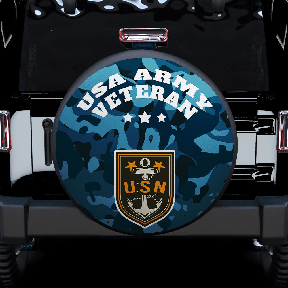 USA Army Veteran Blue Camo Spare Tire Covers for Jeep Campers