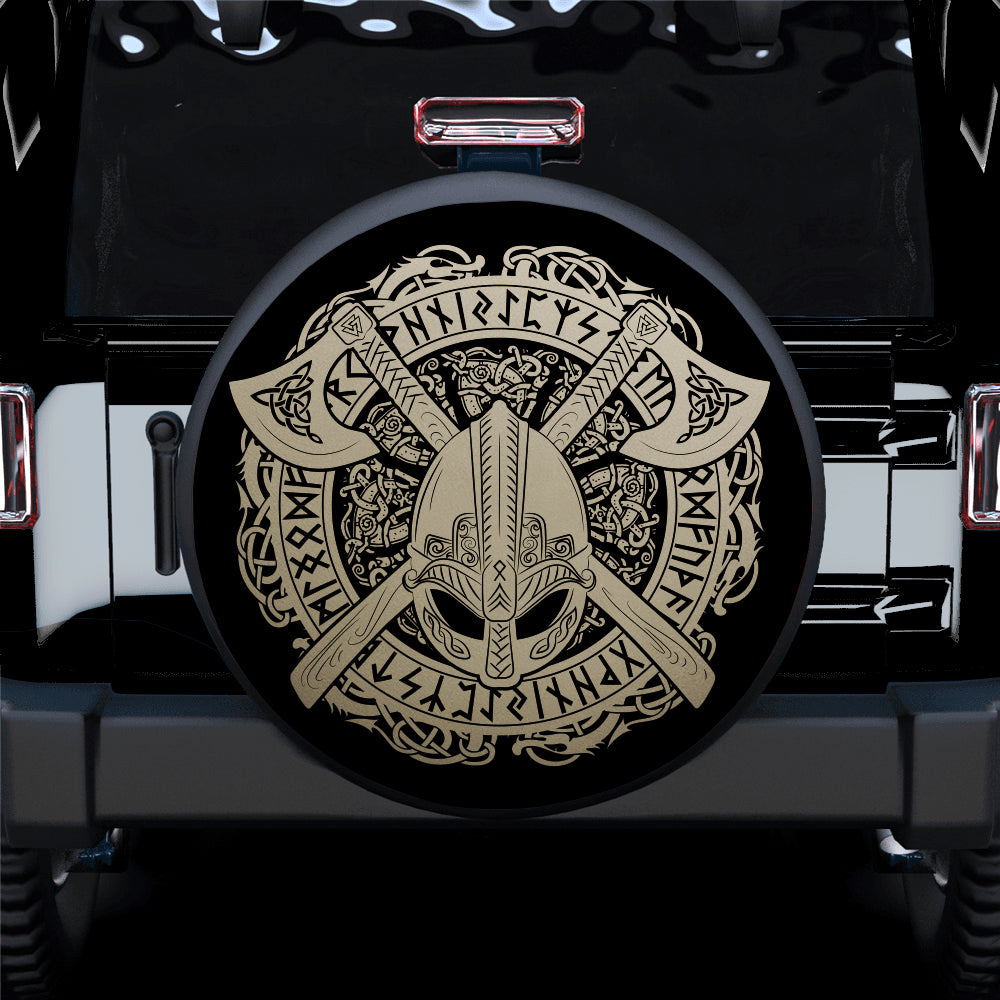 Scandinavian Viking Helmet with Crossed Axes Jeep Tire Cover Gift
