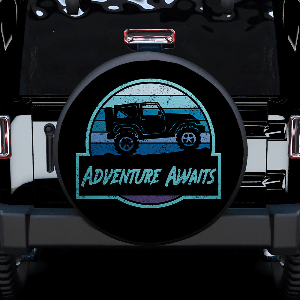 Blue Vintage Jeep Tire Cover - Adventure Awaits Gift for Campers