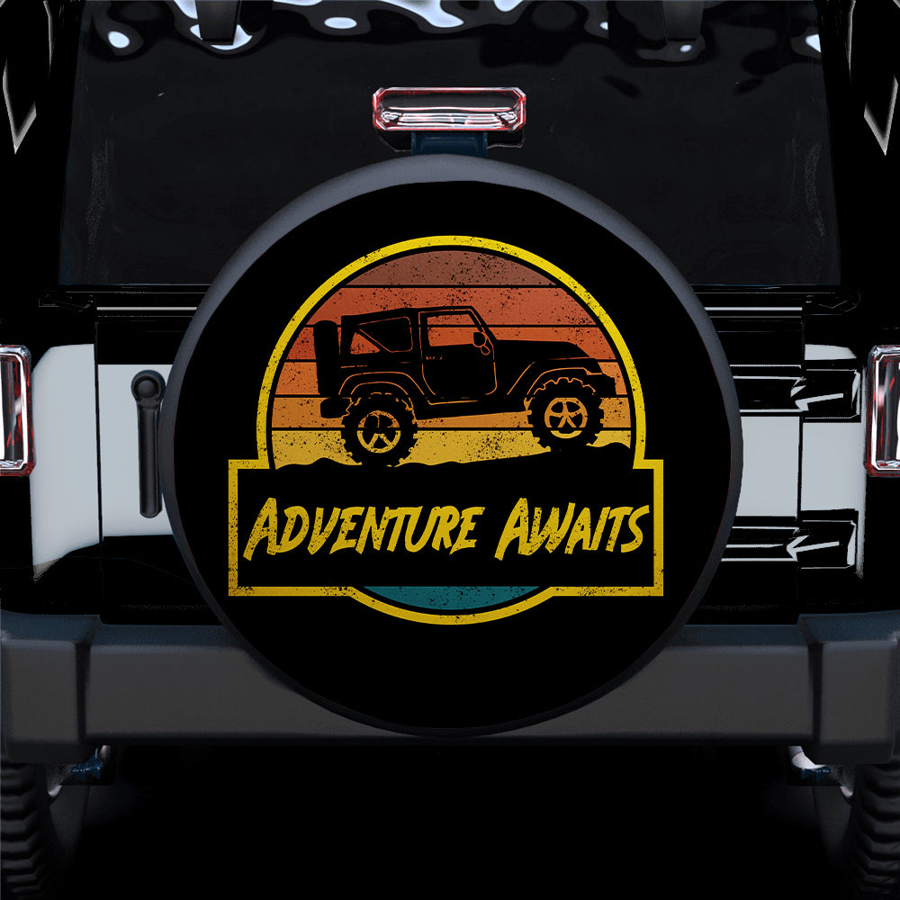 Adventure Awaits Vintage Jeep Yellow Car Spare Tire Covers for Campers