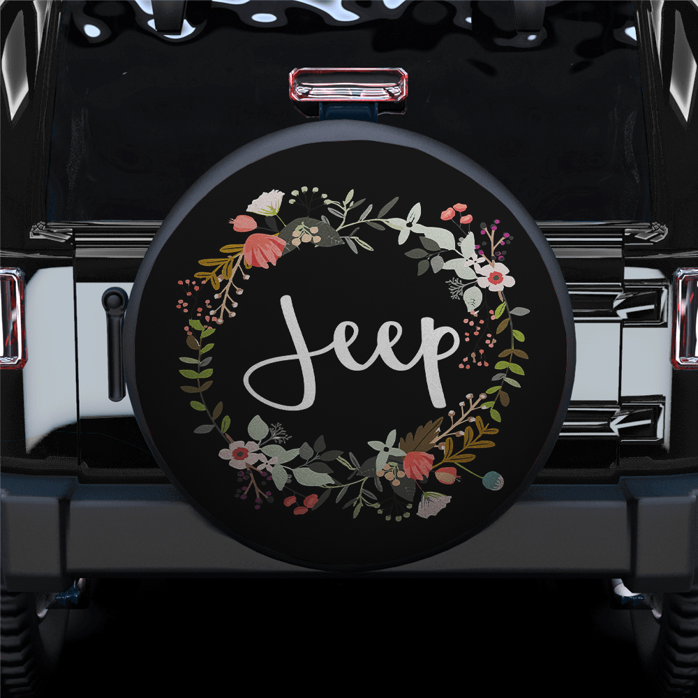 Vintage Jeep Spare Tire Cover Gift for Campers, Floral Design