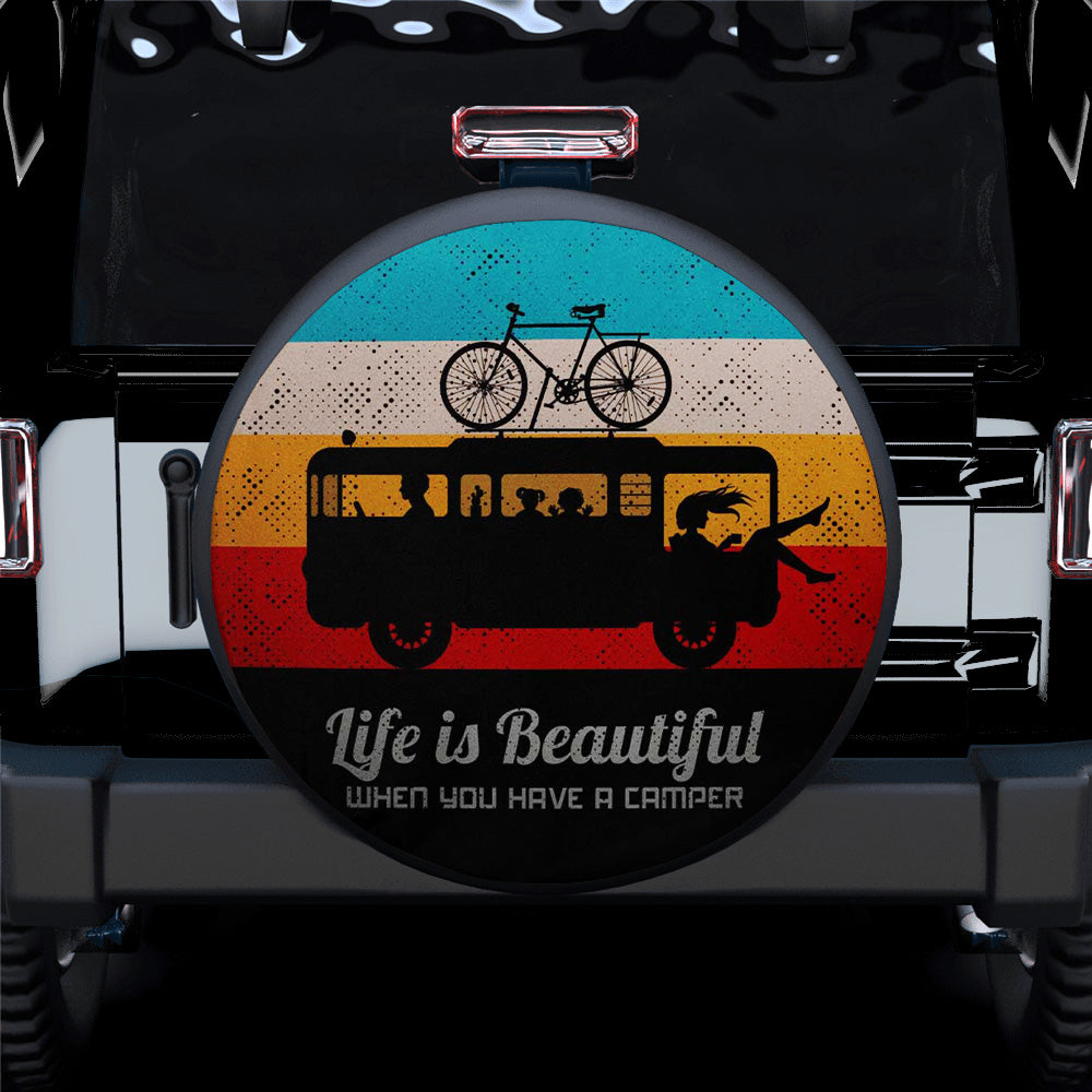 Life Is Beautiful Camper Jeep Car Spare Tire Cover Gift for Campers