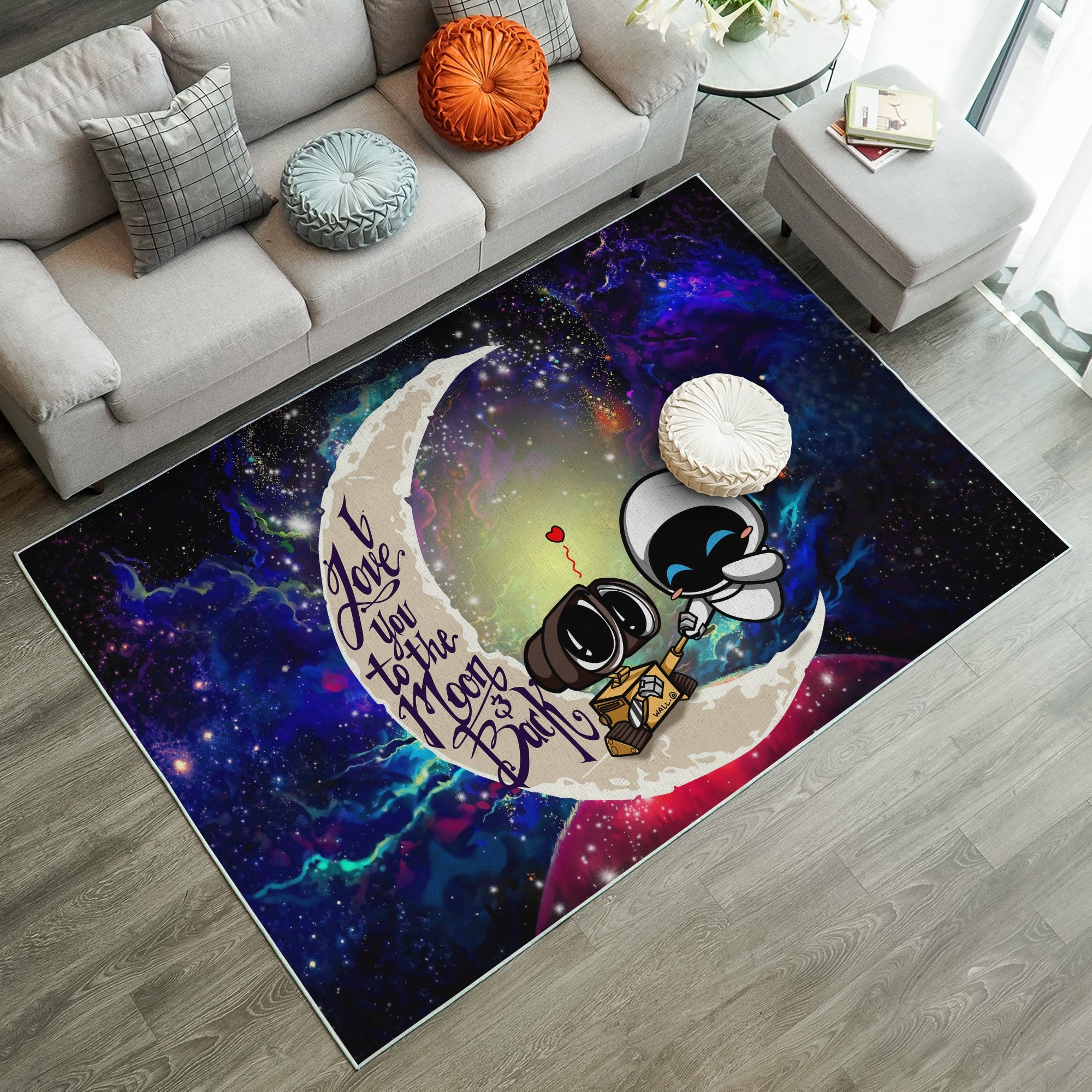 Wall-E Love You To The Moon Galaxy Carpet Rectangle Rug for Home Decor