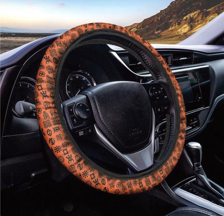 Adinkra Symbols Steering Wheel Cover - West African Design