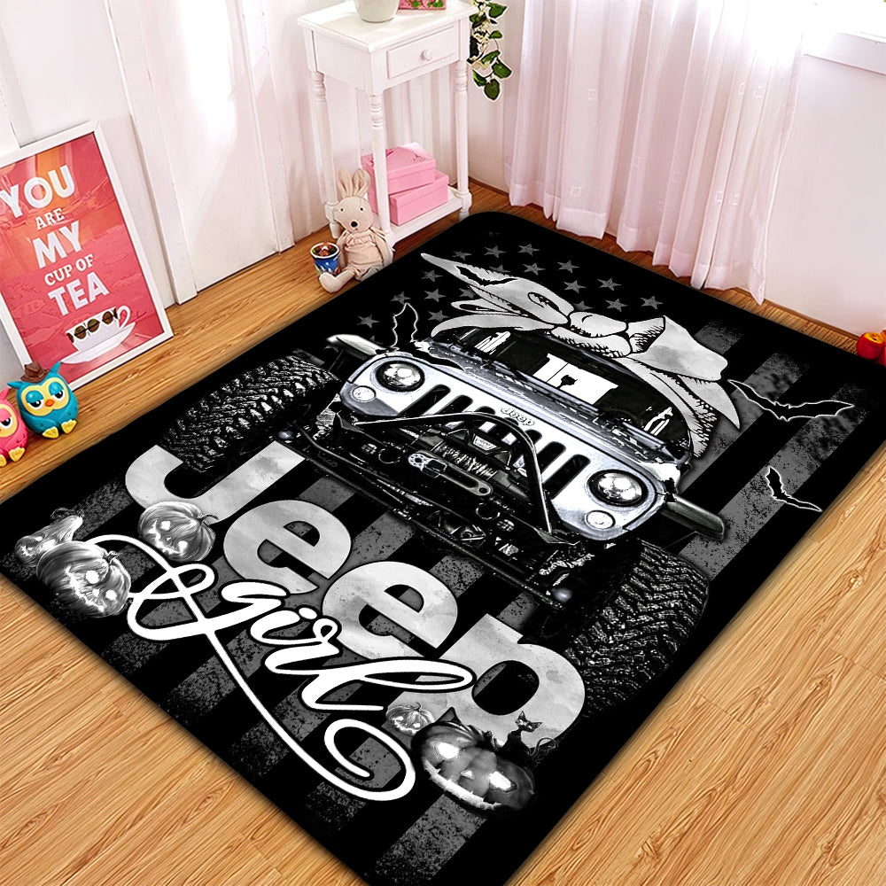 White Jeep Girl Halloween Decor Rectangle Rug for Home Room 7674