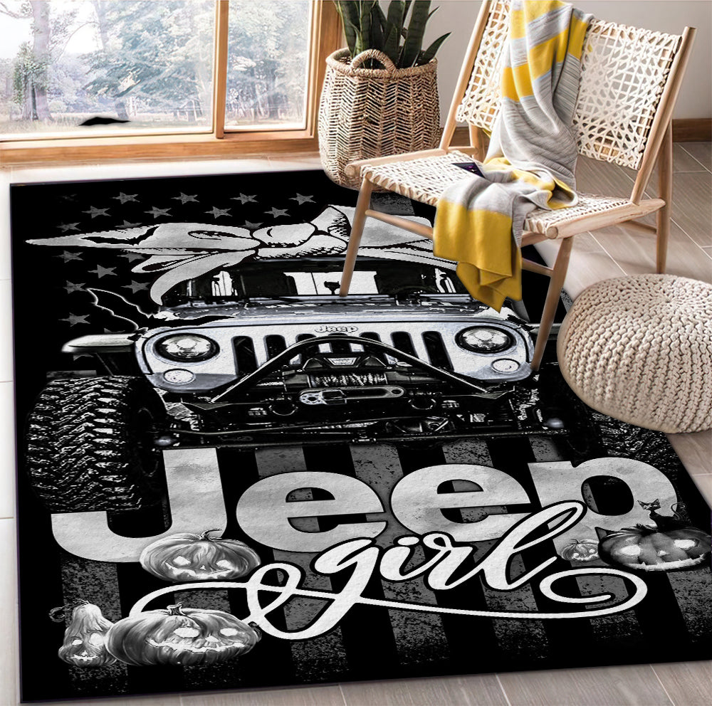 White Jeep Halloween Rectangle Rug for Girls - Cozy Carpet Home Decor