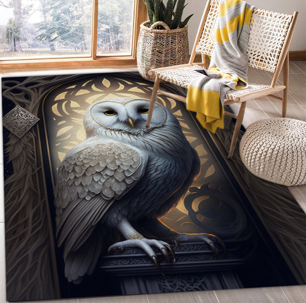 White Owl Decorative Rectangle Rug for Home and Room Decor White