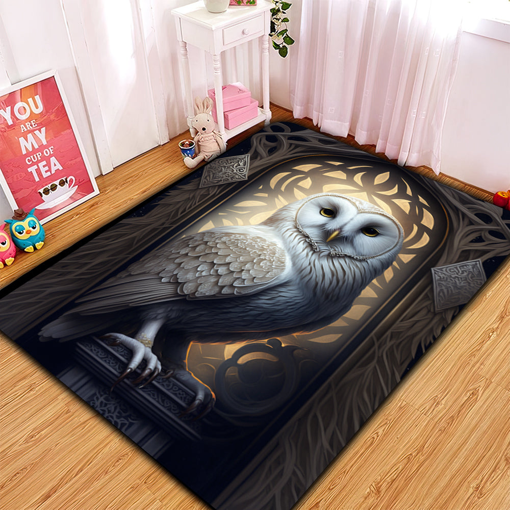 White Owl Decorative Rectangle Rug for Home and Room Decor White