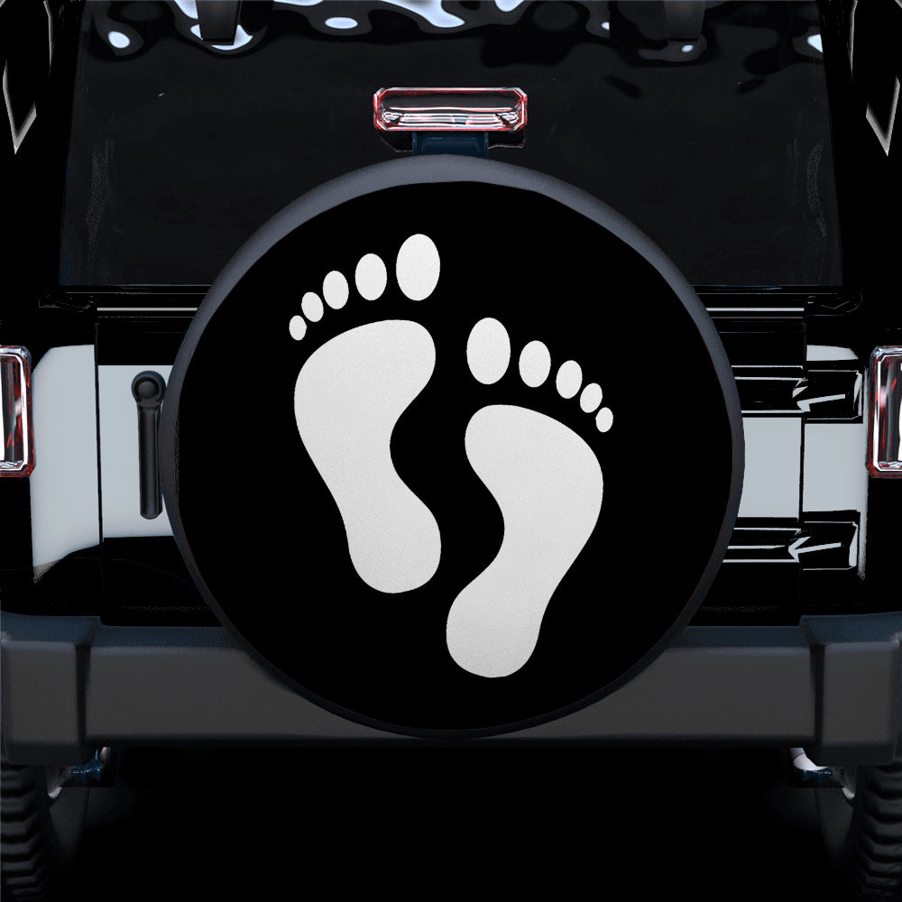 White Print Foot Jeep Spare Tire Covers - Great Gift for Campers