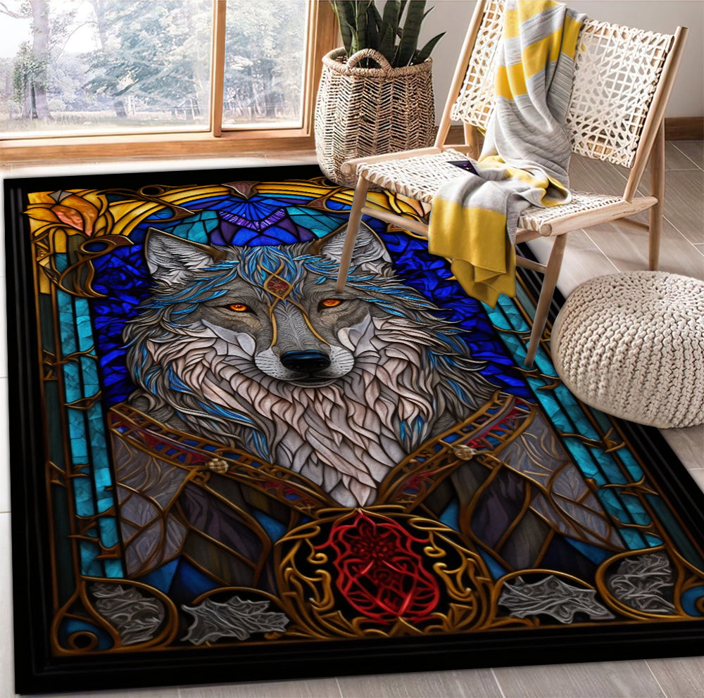 Wolf Gothic Glass Rectangle Rug for Home Room Decor - Cozy Carpet 7608