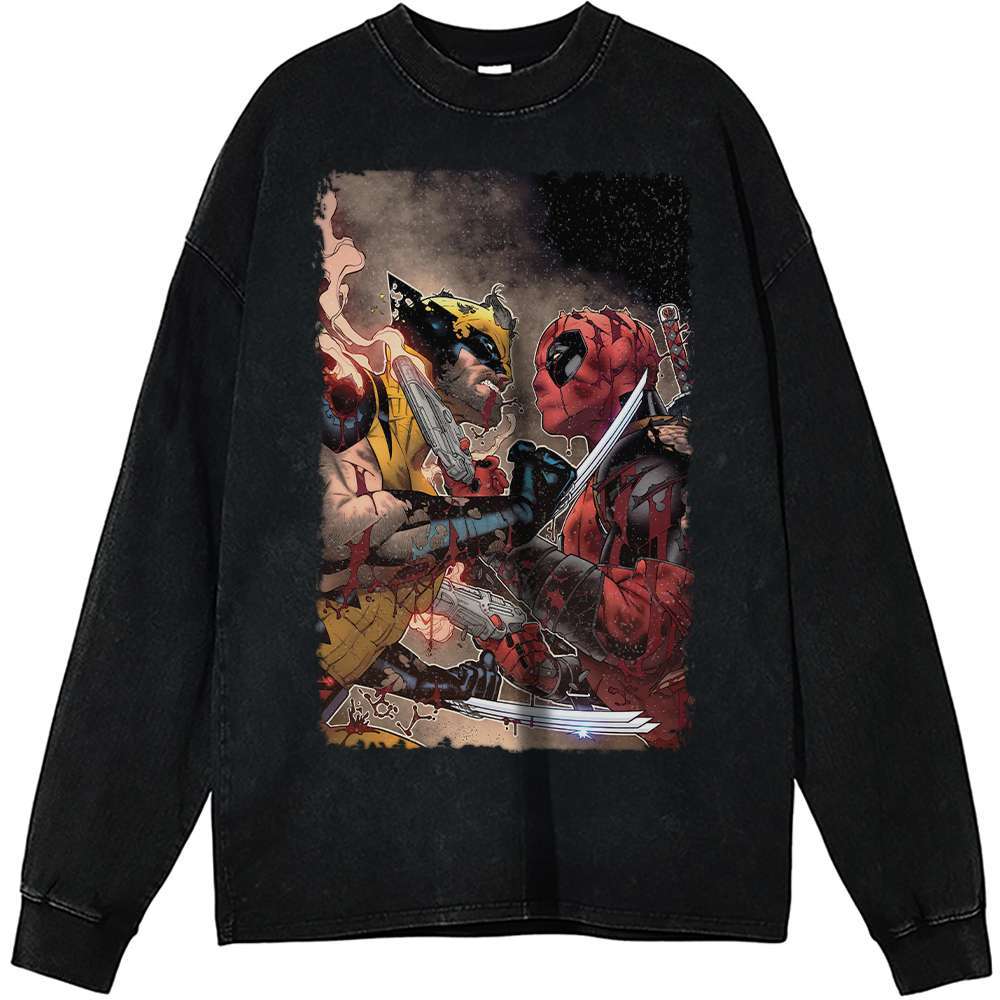 Deadpool Wolverine Vintage Sweatshirt, Marvel Comics Apparel